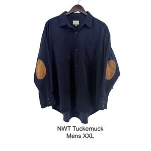 NWT Tuckernuck Navy Corduroy Oversized Button Down Shirt Elbow Patches XXL NEW